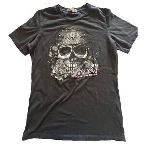 2018 Hot Leathers Daytona Beach Bike Week Graphic Tshirt Black Biker Girl Sz XL